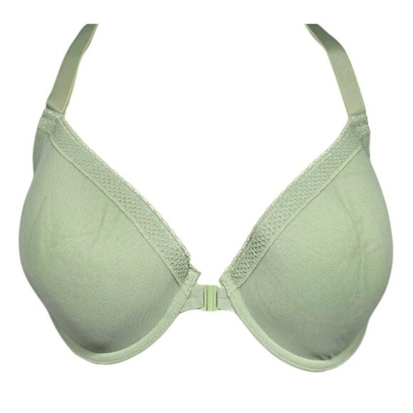 Auden Lace Racerback Bra 36DD Underwire Padded Demi Sage Green Front Closure - Picture 3 of 7